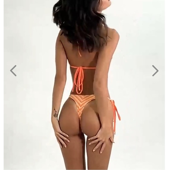 NWT OneOne Swimwear Bikini Set Orange Tangerine Dream Triangle Ariel Terry Cute - Picture 10 of 12